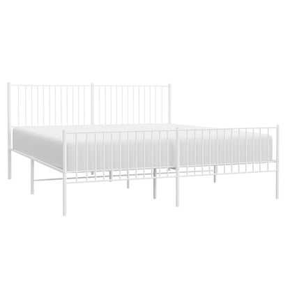 Elegant White Metal Bed Frame with Footboard, 200x200cm