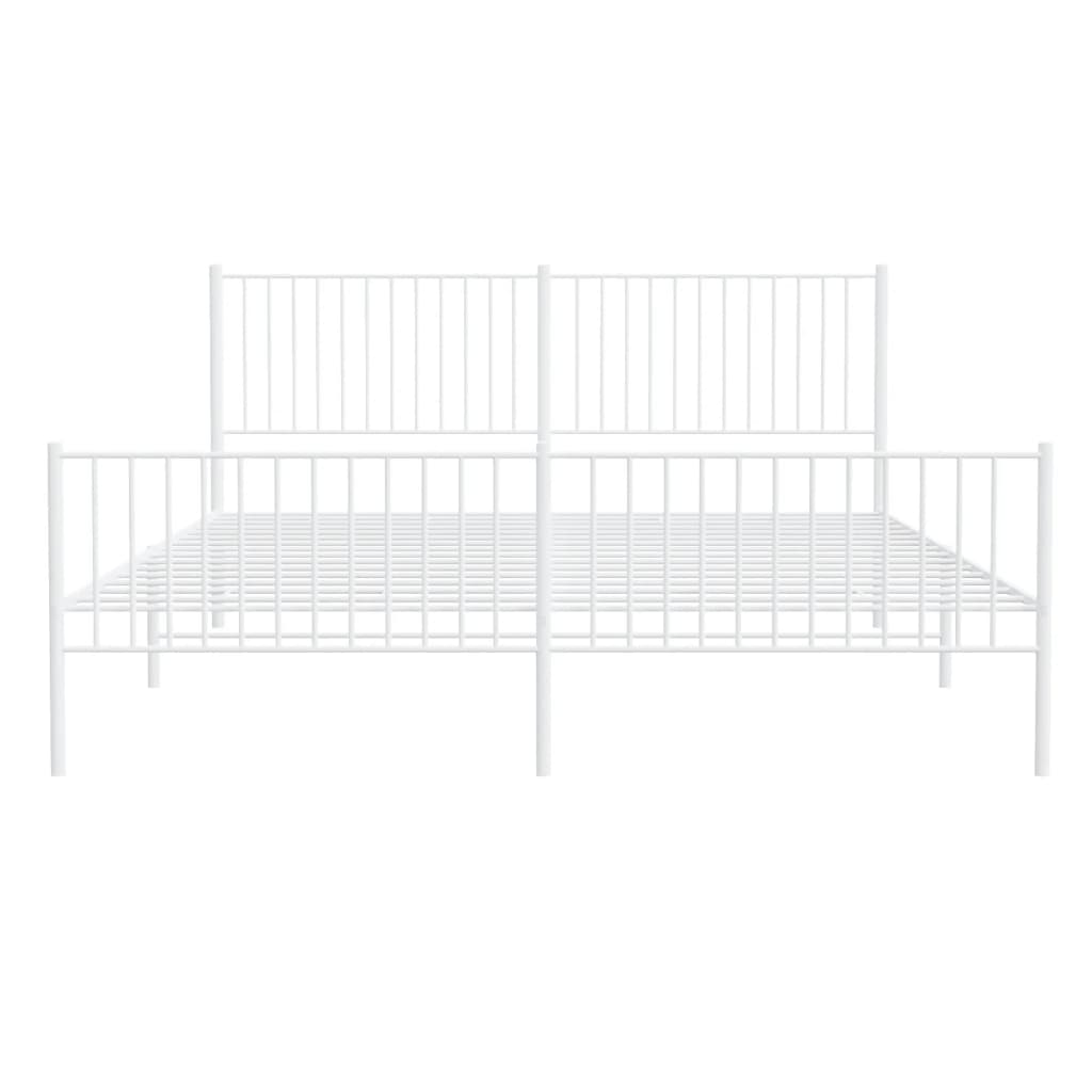 Elegant White Metal Bed Frame with Footboard, 200x200cm