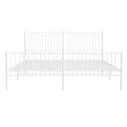 Elegant White Metal Bed Frame with Footboard, 200x200cm