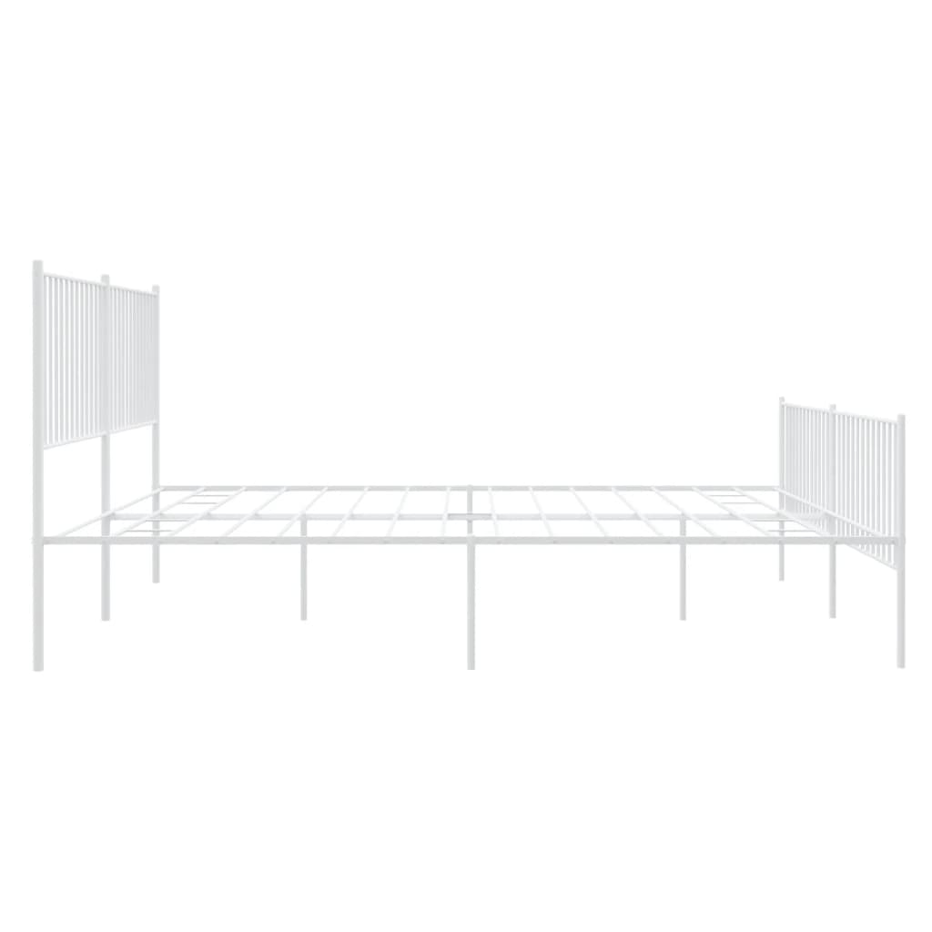 Elegant White Metal Bed Frame with Footboard, 200x200cm