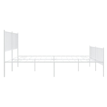 Elegant White Metal Bed Frame with Footboard, 200x200cm