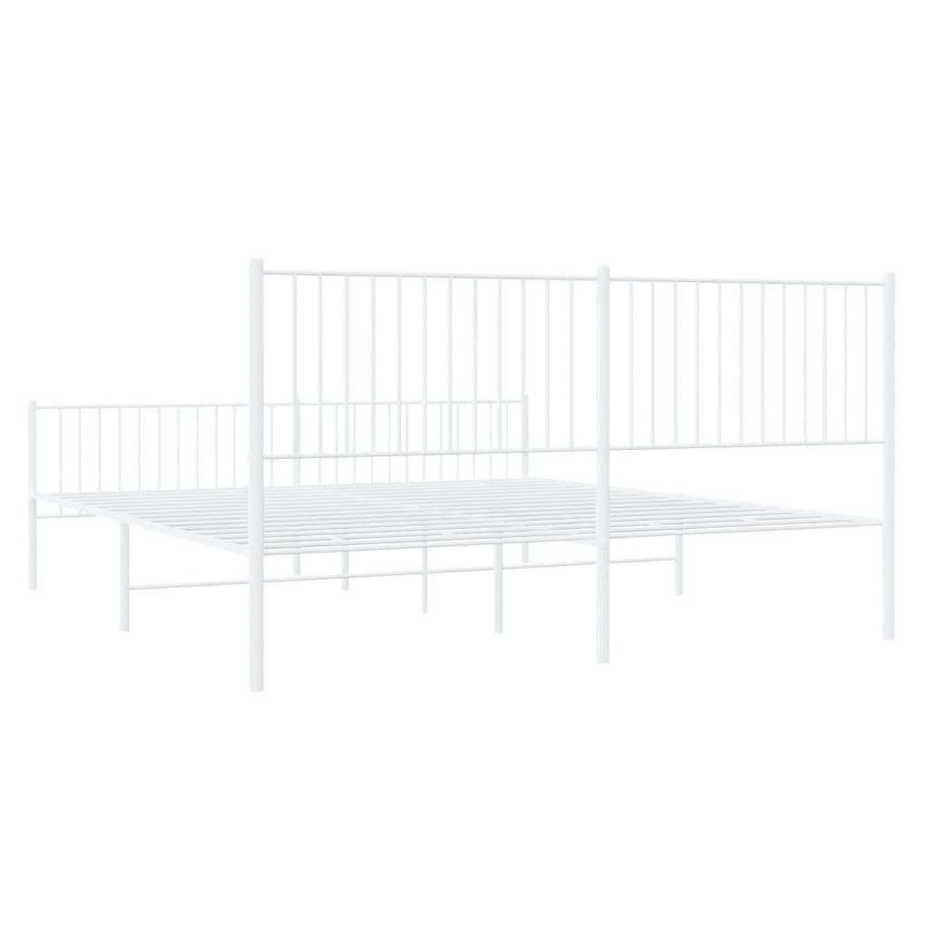 Elegant White Metal Bed Frame with Footboard, 200x200cm