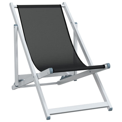 2-Piece Black Aluminum Folding Beach Chairs - Durable Textilene