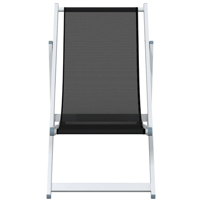 2-Piece Black Aluminum Folding Beach Chairs - Durable Textilene