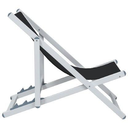 2-Piece Black Aluminum Folding Beach Chairs - Durable Textilene