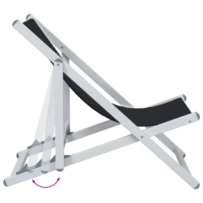 2-Piece Black Aluminum Folding Beach Chairs - Durable Textilene