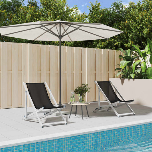 2-Piece Black Aluminum Folding Beach Chairs - Durable Textilene