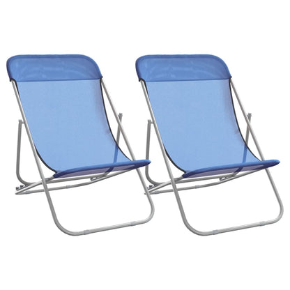 2-Piece Blue Textilene Folding Beach Chairs, Powder-Coated Steel