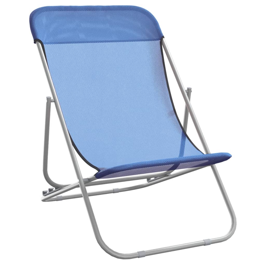 2-Piece Blue Textilene Folding Beach Chairs, Powder-Coated Steel