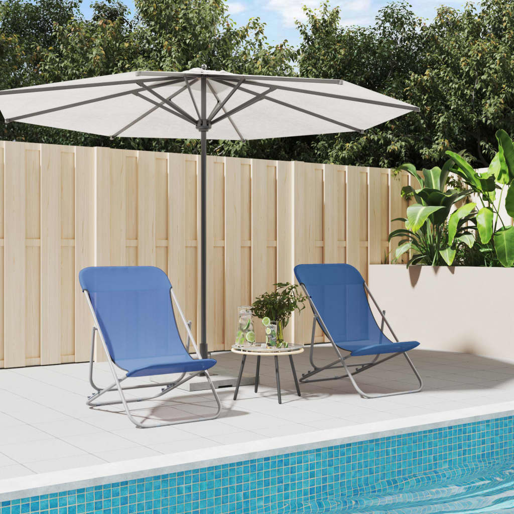 2-Piece Blue Textilene Folding Beach Chairs, Powder-Coated Steel