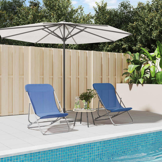 2-Piece Blue Textilene Folding Beach Chairs, Powder-Coated Steel