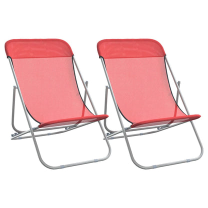 Set of 2 Red Textilene & Steel Folding Beach Chairs