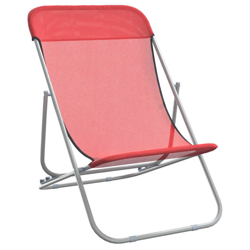 Set of 2 Red Textilene & Steel Folding Beach Chairs