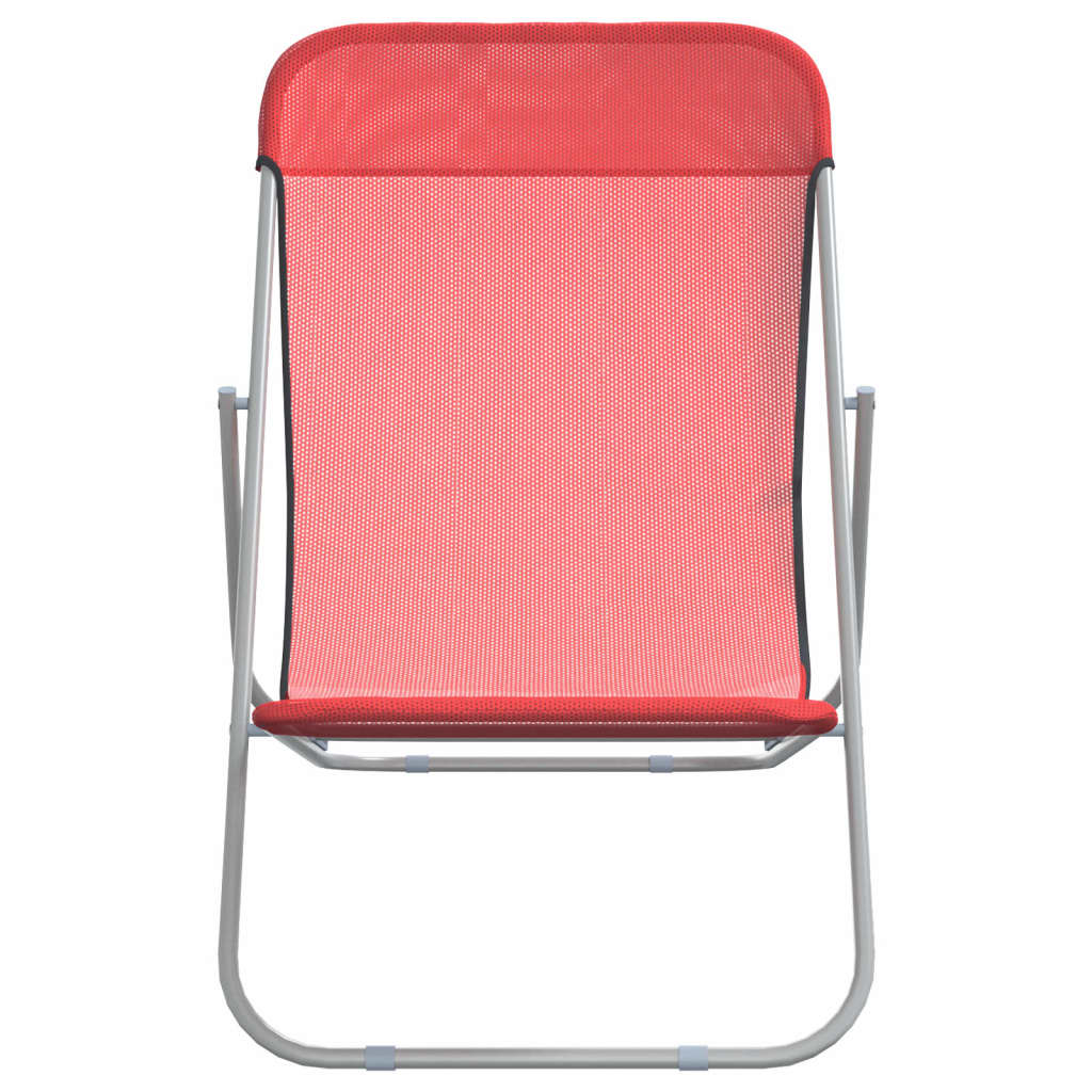Set of 2 Red Textilene & Steel Folding Beach Chairs