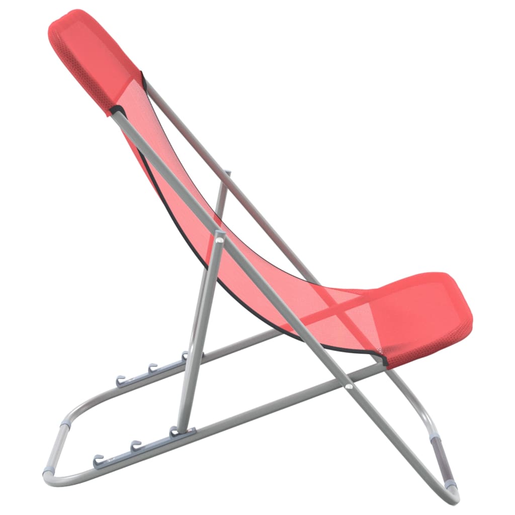 Set of 2 Red Textilene & Steel Folding Beach Chairs