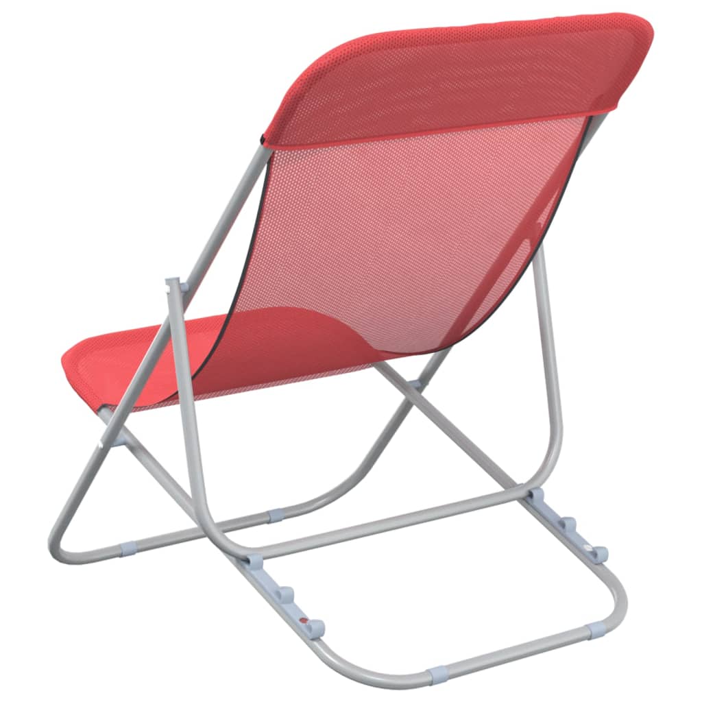 Set of 2 Red Textilene & Steel Folding Beach Chairs