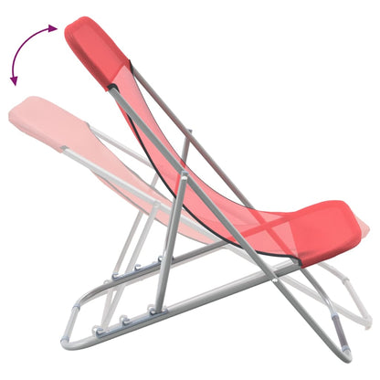 Set of 2 Red Textilene & Steel Folding Beach Chairs