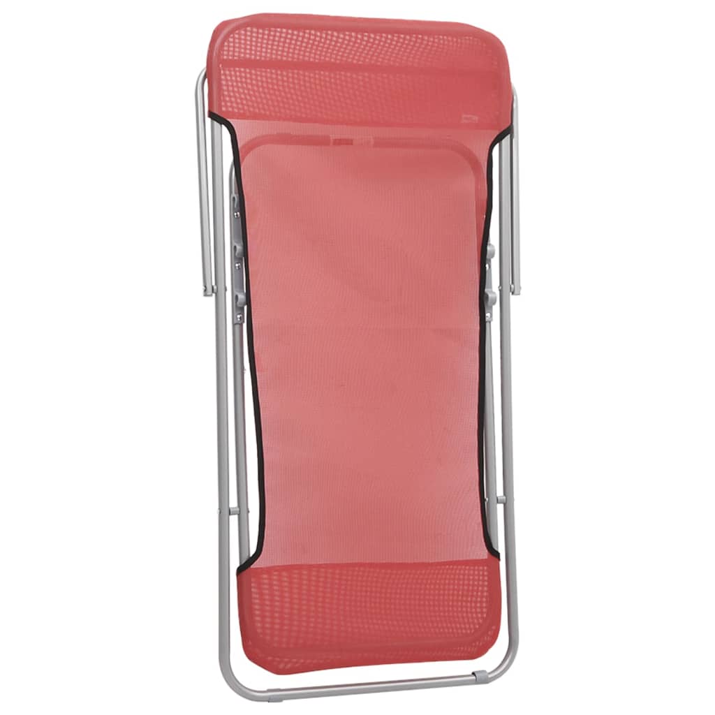 Set of 2 Red Textilene & Steel Folding Beach Chairs