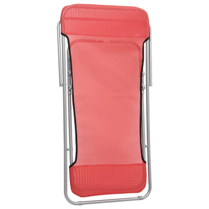 Set of 2 Red Textilene & Steel Folding Beach Chairs