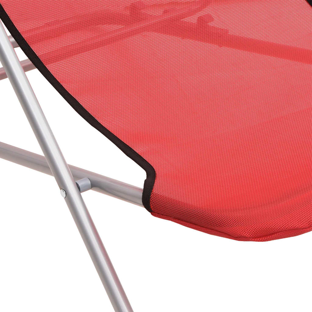 Set of 2 Red Textilene & Steel Folding Beach Chairs
