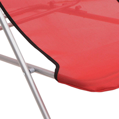 Set of 2 Red Textilene & Steel Folding Beach Chairs