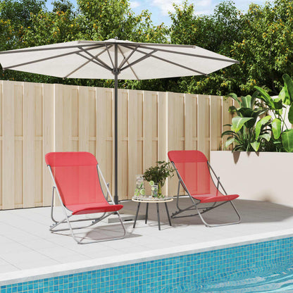 Set of 2 Red Textilene & Steel Folding Beach Chairs