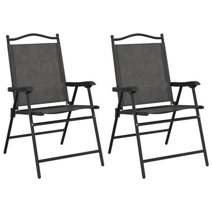 Melange Grey Steel & Textilene Folding Garden Chairs - Set of 2