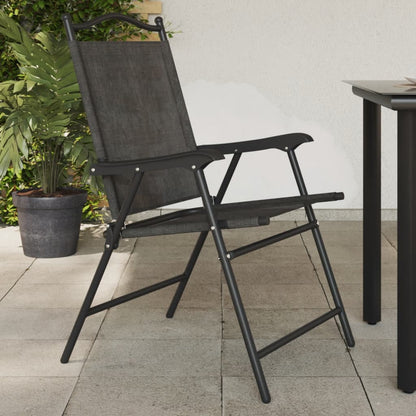 Melange Grey Steel & Textilene Folding Garden Chairs - Set of 2