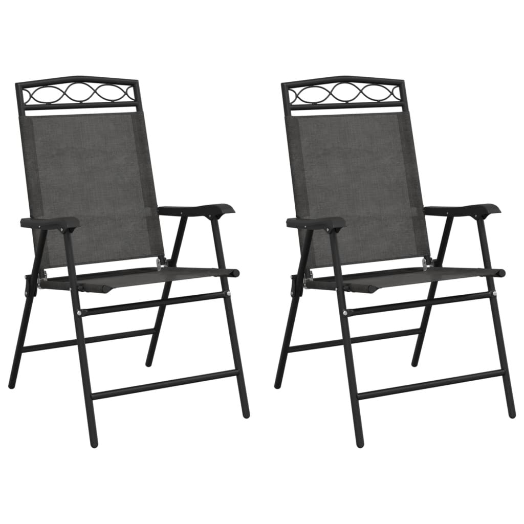 2-Piece Melange Grey Folding Garden Chairs - Steel & Textilene