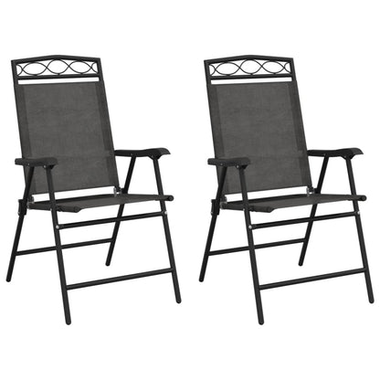2-Piece Melange Grey Folding Garden Chairs - Steel & Textilene