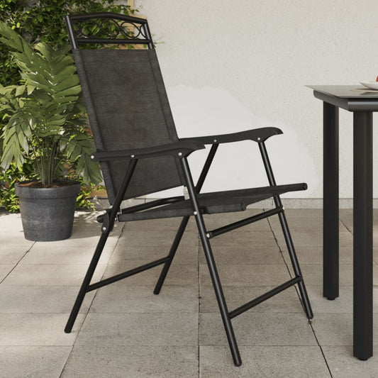 2-Piece Melange Grey Folding Garden Chairs - Steel & Textilene