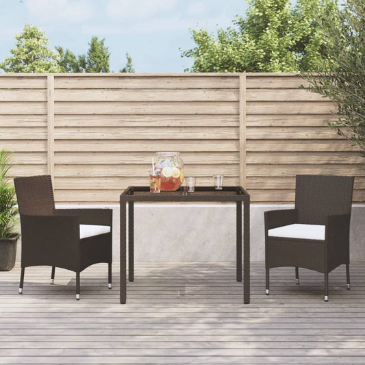 Brown Poly Rattan Garden Chairs with Cushions, Set of 2