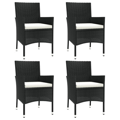4-Piece Black Poly Rattan Garden Chairs with Cushions
