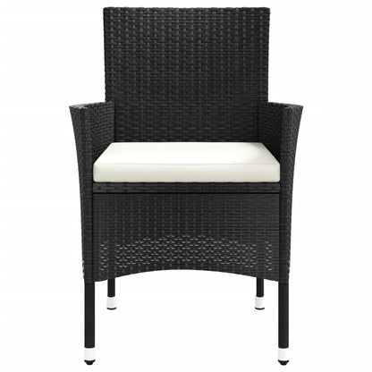 4-Piece Black Poly Rattan Garden Chairs with Cushions