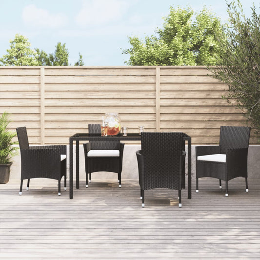 4-Piece Black Poly Rattan Garden Chairs with Cushions