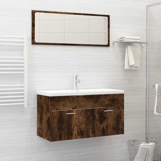 2-Piece Smoked Oak Bathroom Set - Engineered Wood