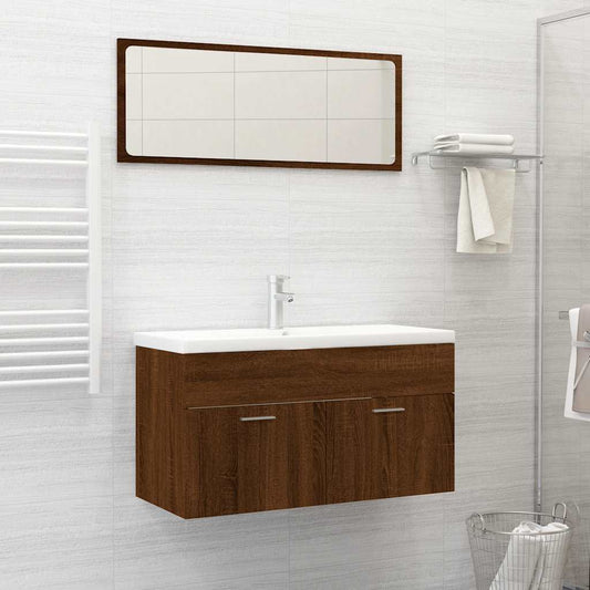 2-Piece Brown Oak Bathroom Set - Engineered Wood