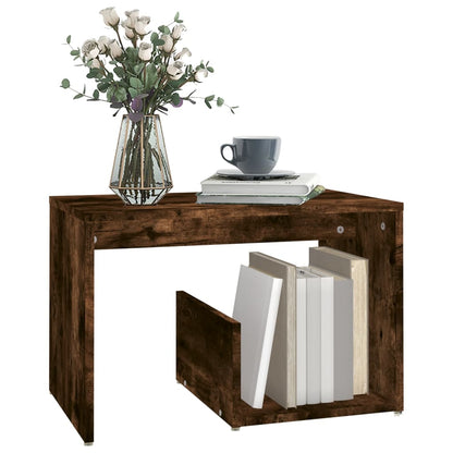 Smoked Oak Side Table - 59x36x38 cm, Durable Engineered Wood