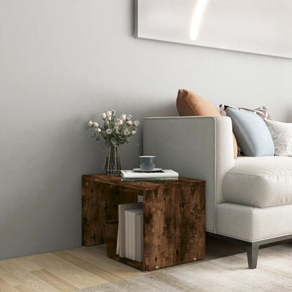 Smoked Oak Side Table - 59x36x38 cm, Durable Engineered Wood