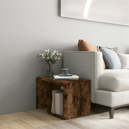Smoked Oak Side Table - 59x36x38 cm, Durable Engineered Wood