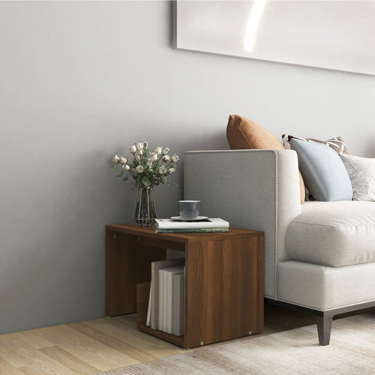Brown Oak Side Table - Engineered Wood, 59x36x38 cm
