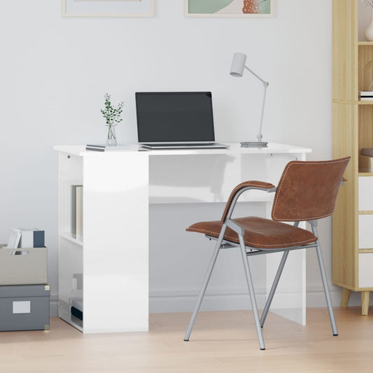 Sleek High Gloss White Desk, 100x55x75, Engineered Wood