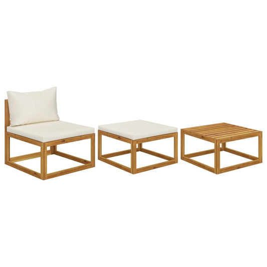 Solid Acacia Wood 3-Piece Garden Lounge Set with Cushions