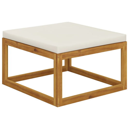 Cream White Cushion Footrest | Solid Acacia Wood