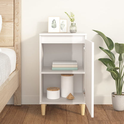 High Gloss White Bedside Cabinet - 40x35x70 cm, Engineered Wood