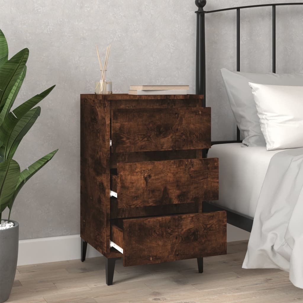 Smoked Oak Bedside Cabinet 40x35x70 cm in Engineered Wood