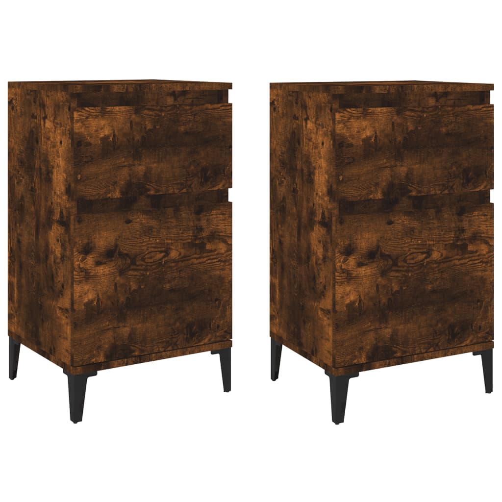 Smoked Oak Bedside Cabinets Set of 2 - 40x35x70 cm