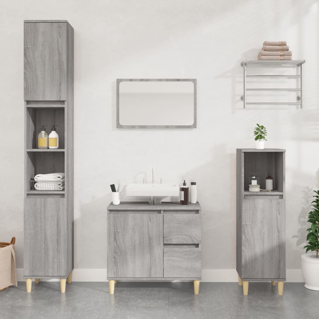 Sonoma Grey Bathroom Cabinet - Engineered Wood 30x30x100cm