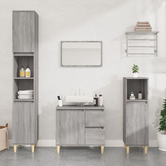 Sonoma Grey Bathroom Cabinet - Engineered Wood 30x30x100cm