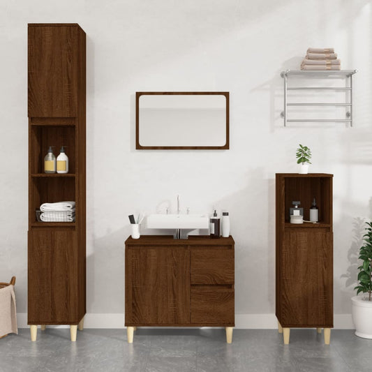 Engineered Wood Bathroom Cabinet - Brown Oak, 30x30x100 cm